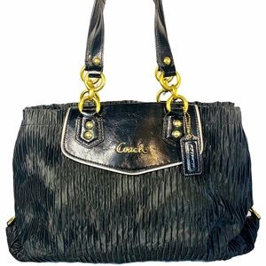 Coach Ashley Gathered Satin Carryall Tote Black